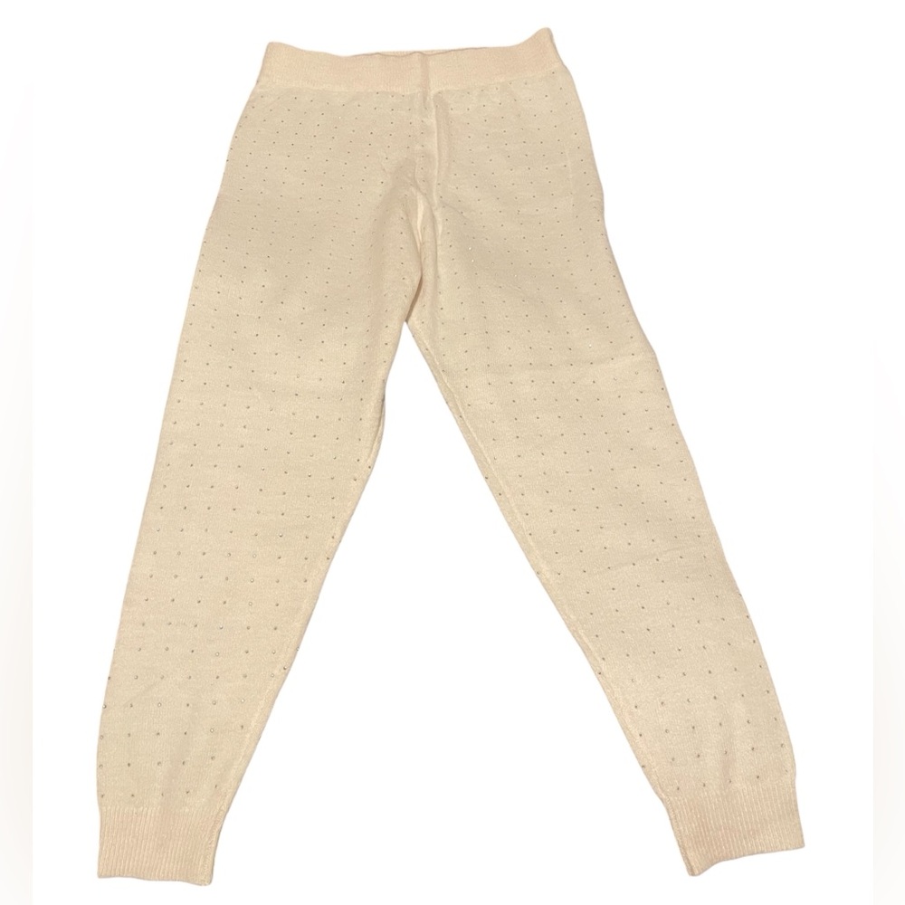 Cozy Knit Rhinestone Joggers - cream